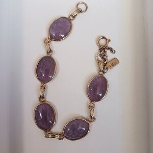 Vtg Albert Wiess Bracelet purple stone in gold tone7.5 inch & Comes w extension